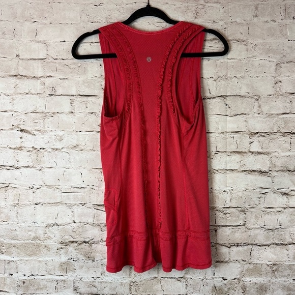 Lululemon Women's Mind Over Matter Tank Top Size 4 Tango Red Cinch Ruffles - Picture 7 of 8